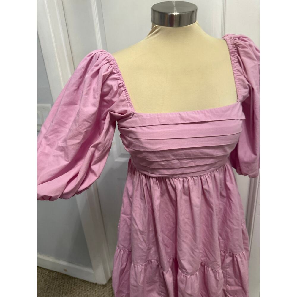 Abercrombie & Fitch Ruched Puff Sleeve Poplin Mini Dress XS Light Purple - Picture 2 of 8